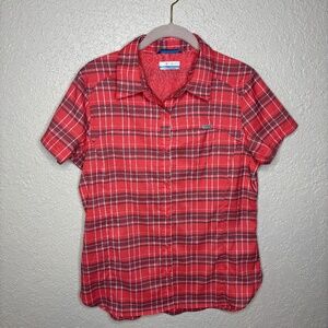 Columbia Omni-Shade Quick Dry Orange Plaid Button Down Top Women's Size Medium
